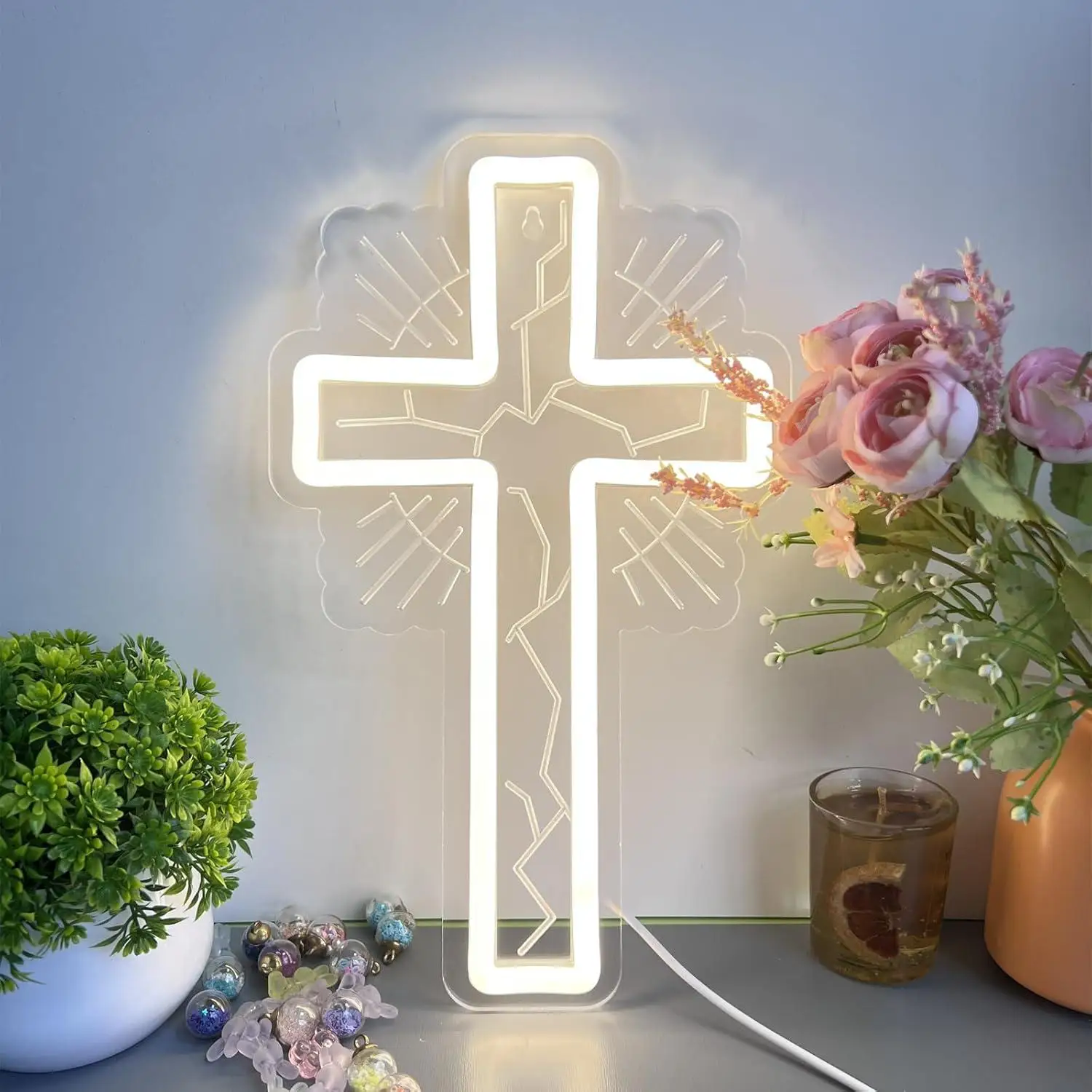 Room Decor Lighting Lamp - Неоновая вывеска в виде христианского креста,